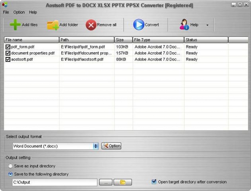 Aostsoft PDF to DOCX XLSX PPTX PPSX Converter 3.9.4