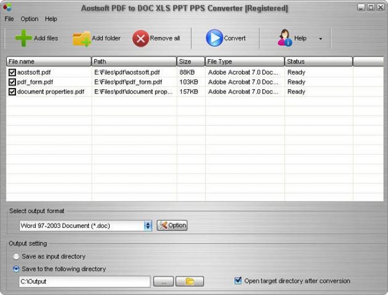 Aostsoft PDF to DOC XLS PPT PPS Converter 3.9.4